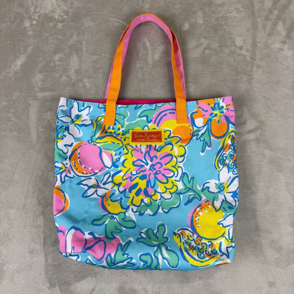 Lilly Pulitzer x Estee Lauder Floral Tote Beach Bag Double Shoulder Strap Makeup